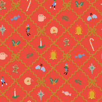 Rifle Paper Co. - Holiday Classics IV - Holiday Argyle - Red Metallic Fabric
