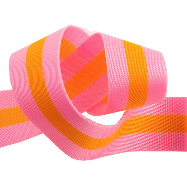 Renaissance Ribbons - Tula Pink Nylon Striped Webbing - Pink/Orange