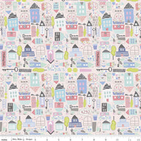 Riley Blake Designs - Mulberry Lane Houses - Light Pink Fabric