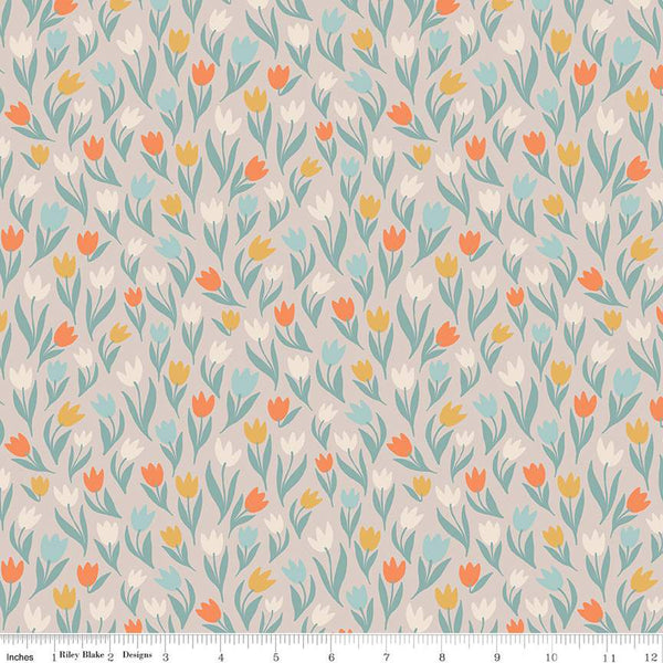 Riley Blake Designs - Fairy Dust - Tulips Gray Fabric