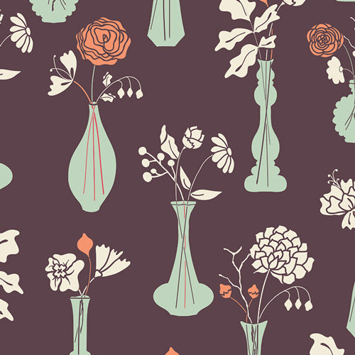 Art Gallery Fabrics - Cultivate - Vintage Vases Eggplant Fabric