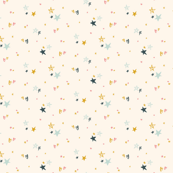Riley Blake Designs - Salt and Honey - Hearts and Stars Cream Flannel Fabric