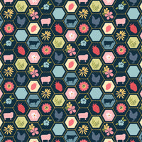 Poppie Cotton - Sunshine and Chamomile - Navy Strawberry Patch Fabric