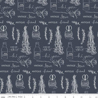 Riley Blake Designs - Idyllic Text Wideback - Navy Fabric