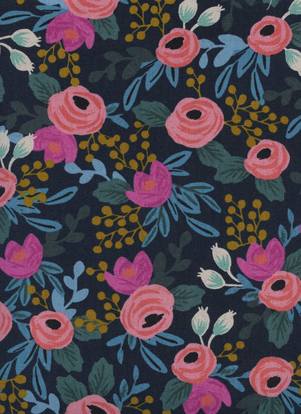 Rifle Paper Co. - Menagerie - Rosa Floral - Navy Canvas Fabric