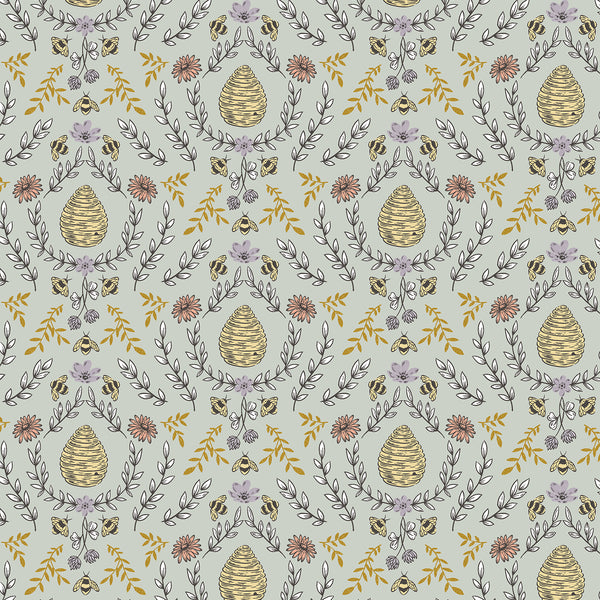RJR Fabrics - Summer in the Cotswolds - Beehive - Sage Metallic Fabric