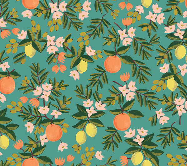 Rifle Paper Co. - Primavera - Citrus Floral - Teal Fabric