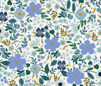 Rifle Paper Co. - Garden Party - Wild Rose Blue Metallic Fabric