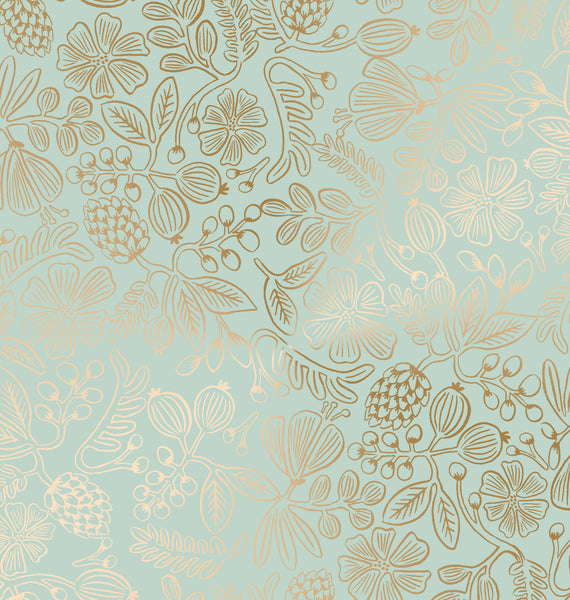 Rifle Paper Co. - Primavera - Moxie Floral - Mint Metallic Fabric