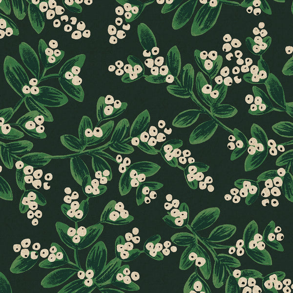 Rifle Paper Co. - Holiday Classics - Mistletoe - Evergreen Unbleached Canvas Fabric