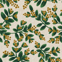 Rifle Paper Co. - Holiday Classics - Mistletoe - Natural Unbleached Canvas Metallic Fabric