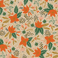 Rifle Paper Co. - Holiday Classics - Poinsettia - Natural Unbleached Canvas Metallic Fabric