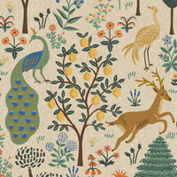 Rifle Paper Co. - Camont - Menagerie -Natural Unbleached Metallic Canvas Fabric