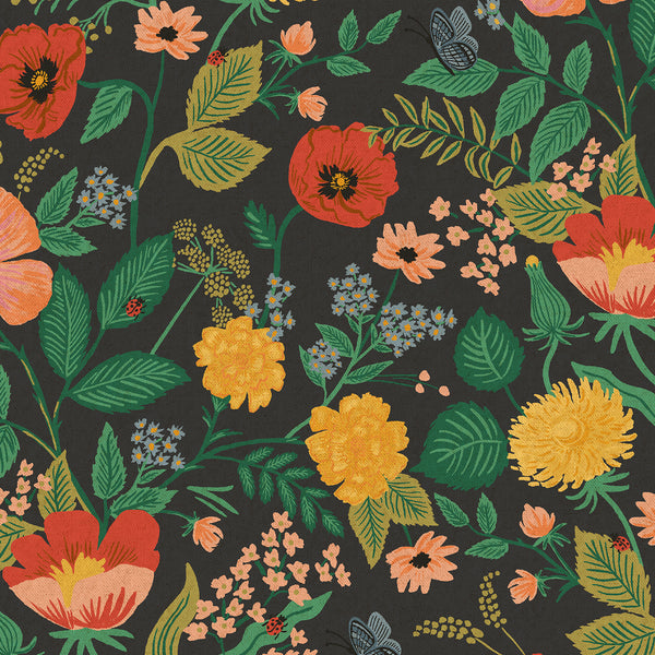 Rifle Paper Co. - Camont - Poppy Fields - Black Unbleached Canvas Fabric