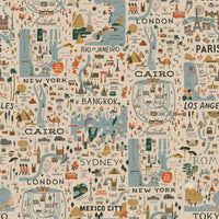 Rifle Paper Co. - Bon Voyage - City Guide - Natural Unbleached Canvas Fabric