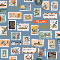 Rifle Paper Co. - Bon Voyage - Postage Stamps - Blue Metallic Fabric